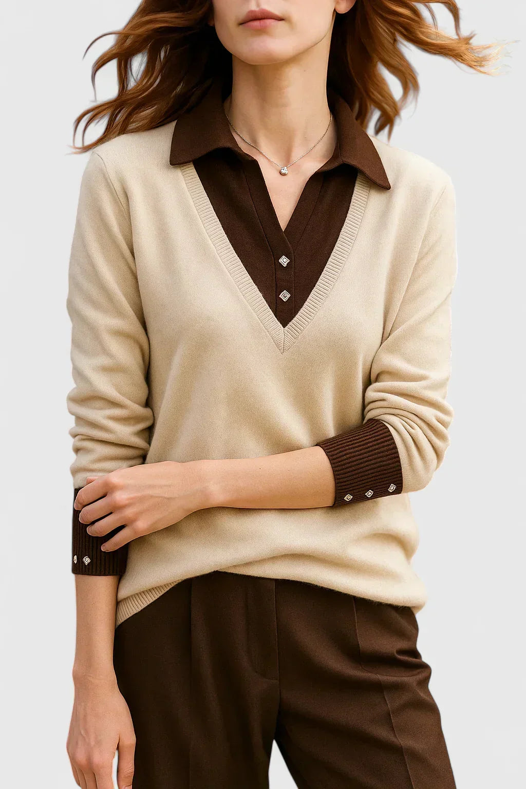 Eda | Contrast Collar Polo Sweater
