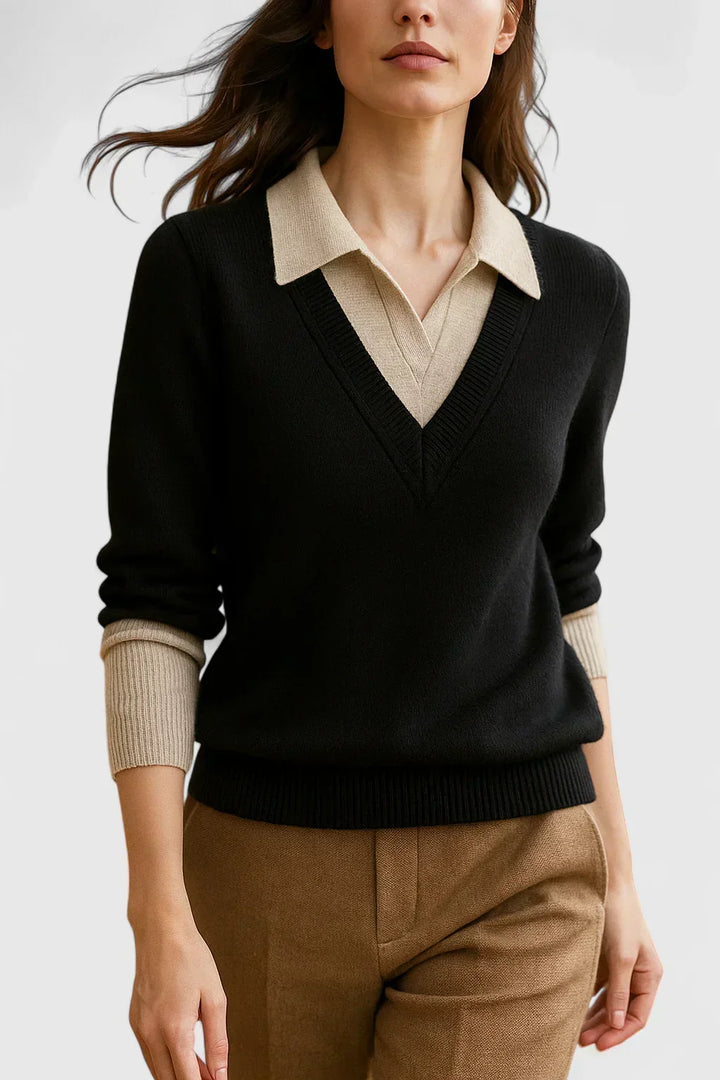 Eda | Contrast Collar Polo Sweater