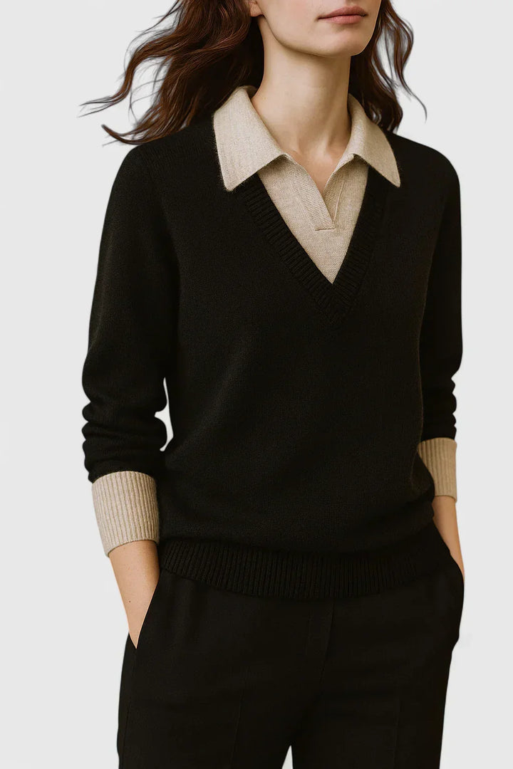Eda | Contrast Collar Polo Sweater
