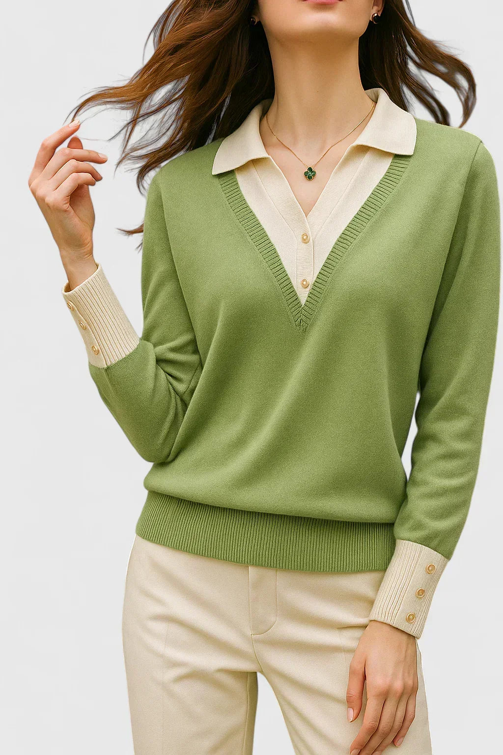 Eda | Contrast Collar Polo Sweater