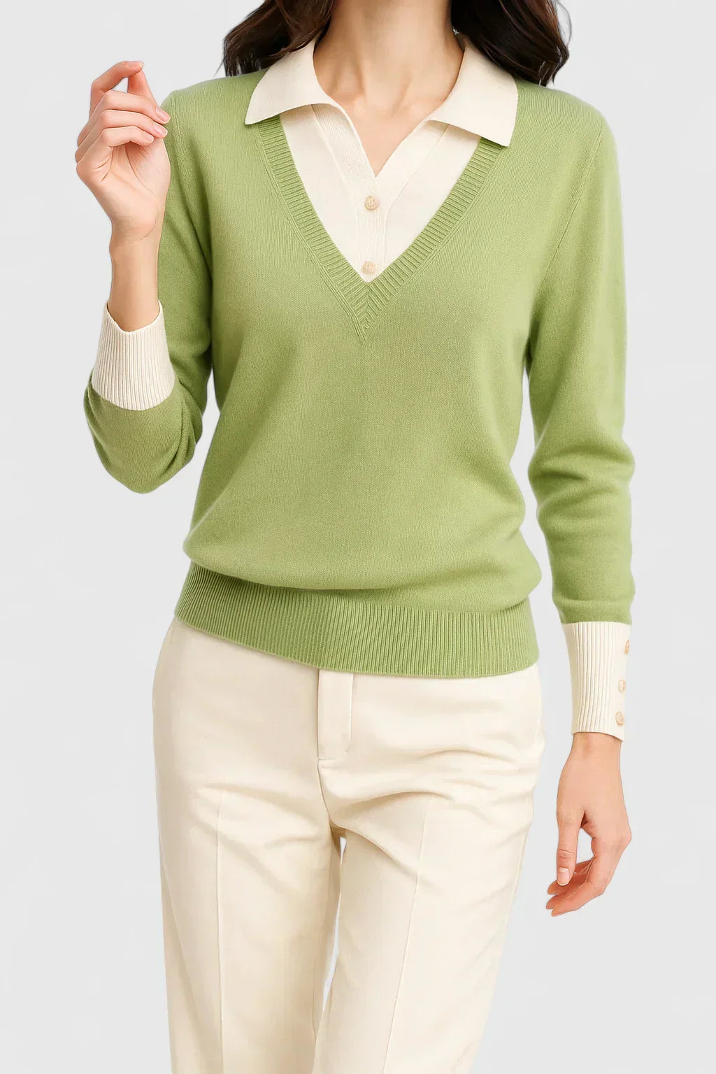 Eda | Contrast Collar Polo Sweater