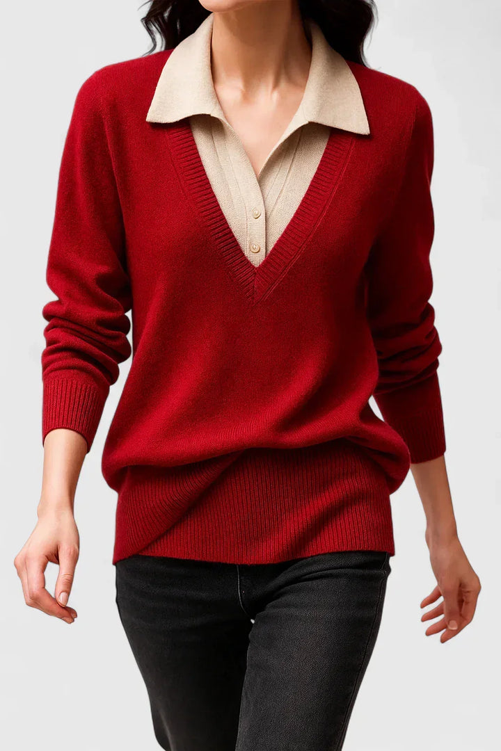 Eda | Contrast Collar Polo Sweater