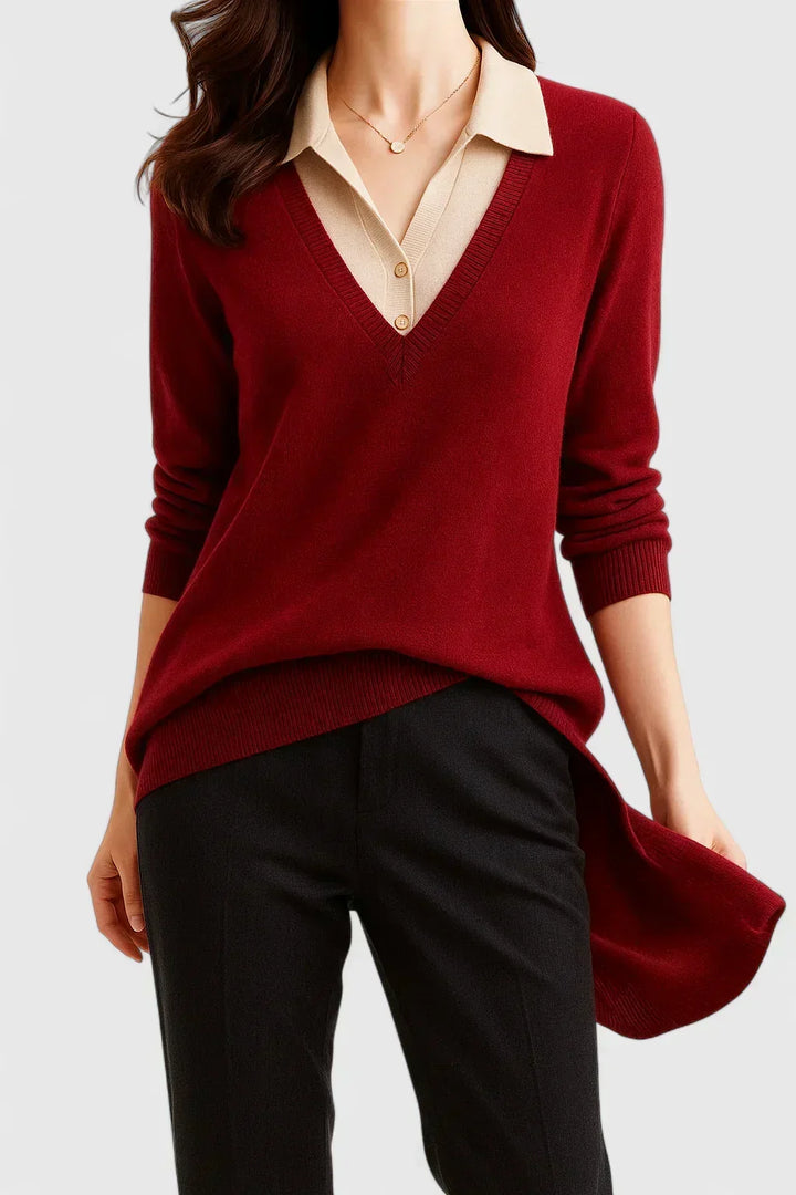 Eda | Contrast Collar Polo Sweater