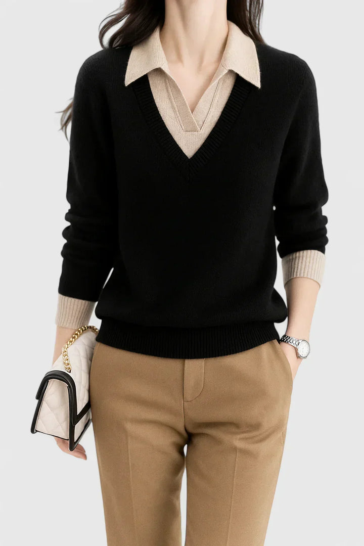 Eda | Contrast Collar Polo Sweater