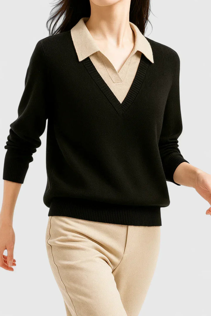 Eda | Contrast Collar Polo Sweater