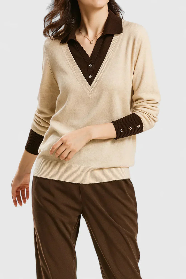 Eda | Contrast Collar Polo Sweater