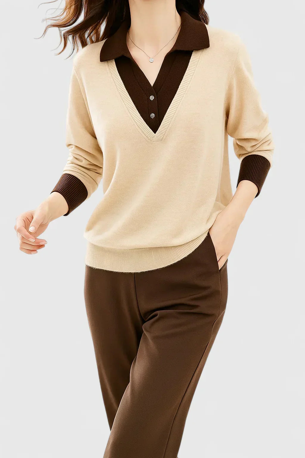 Eda | Contrast Collar Polo Sweater