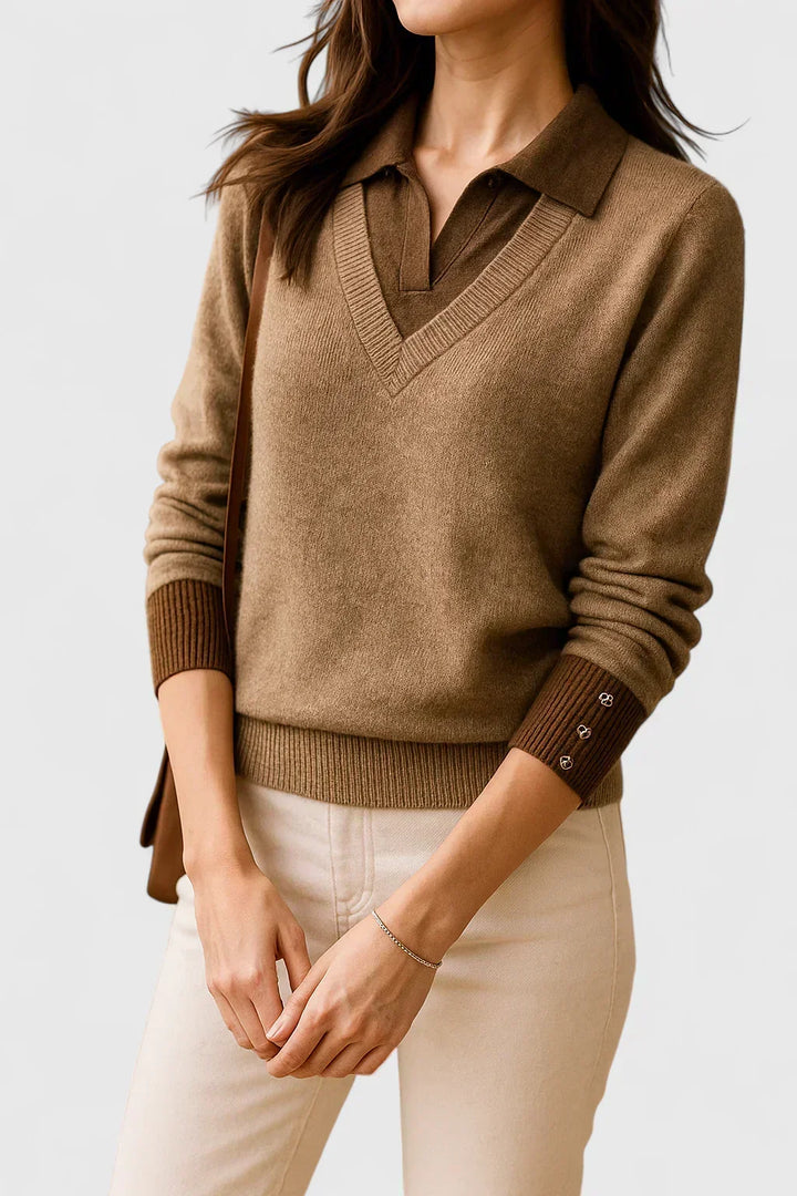 Eda | Contrast Collar Polo Sweater