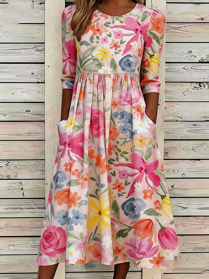 Skylar™ | Vintage Floral Art Print Dress