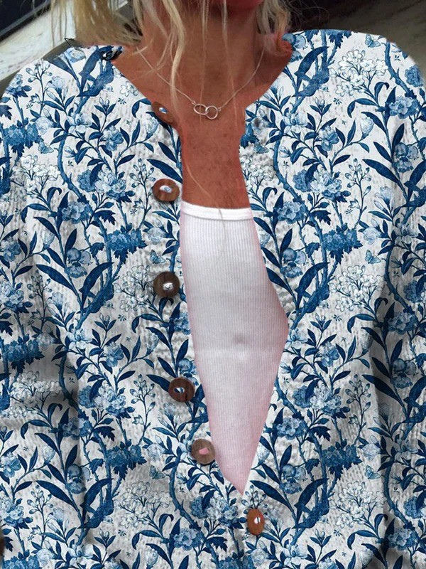 Tiverly | Blue Toile Floral Cardigan