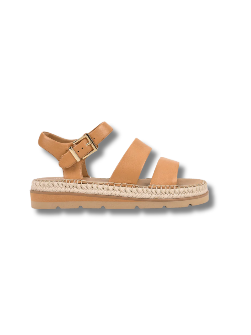 Casual Caramel Women's Sandals with Adjustable Buckle