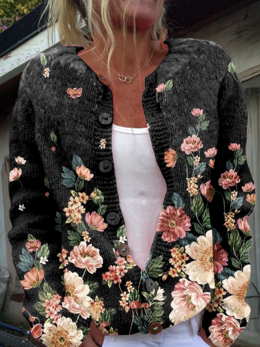 Kivara | Black Floral Knit Cardigan