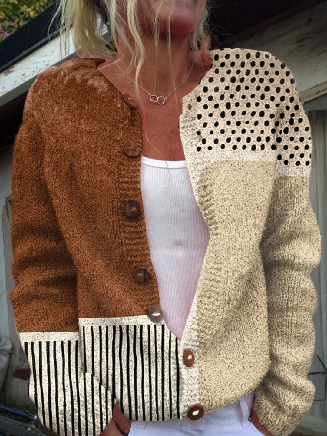 Ottavia | Two-Tone Spotted Knit Cardigan