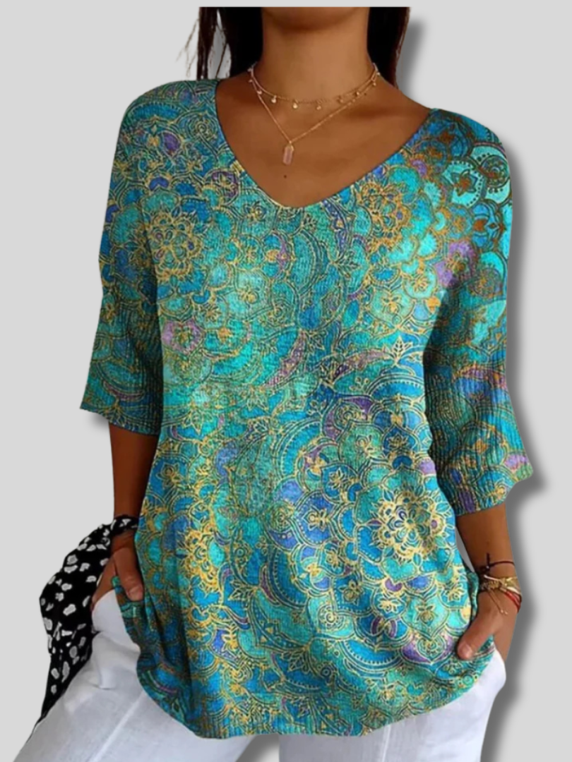 Women's Retro Art Print Casual Pullover Knit