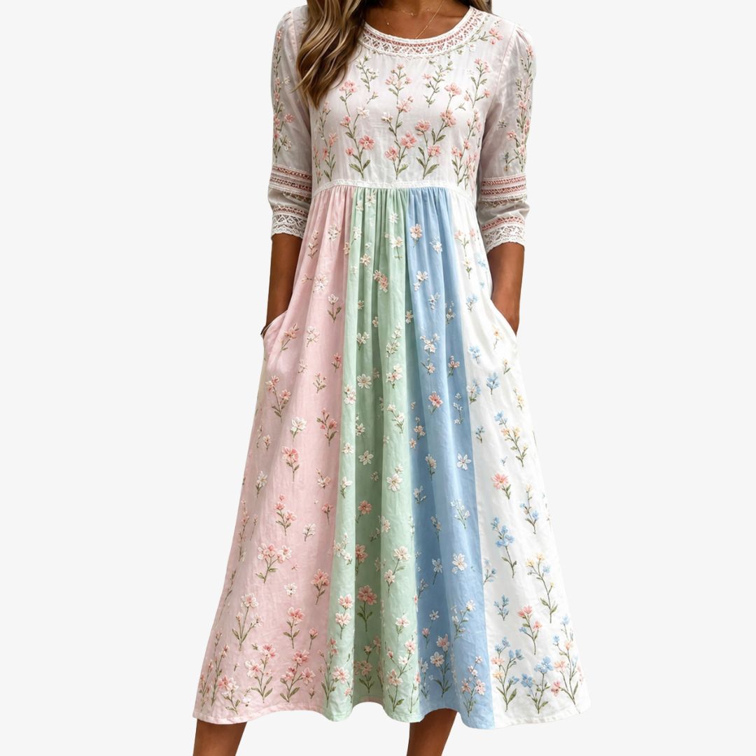 Wanda™ | Pastel Meadow Floral Pocket Midi Dress