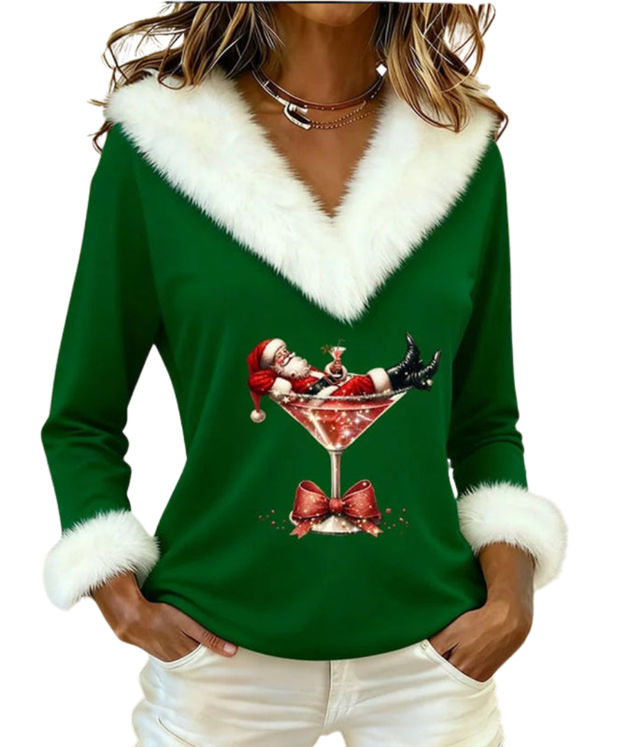 Finola | Faux Fur Collar Christmas Sweater