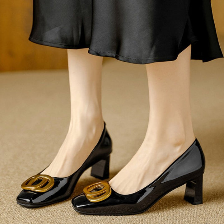 Leona | Block-Heel Pumps With Gold Trim