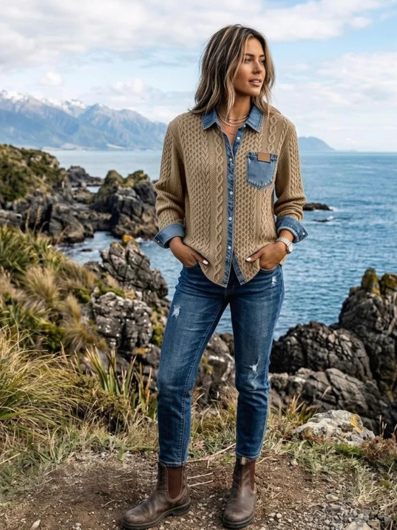 Simone™ | Denim Patchwork Shirt