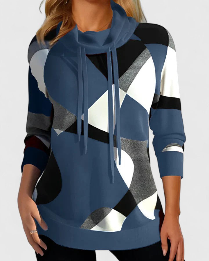 Morven | Geometric Print Cowl-Neck Sweatshirt