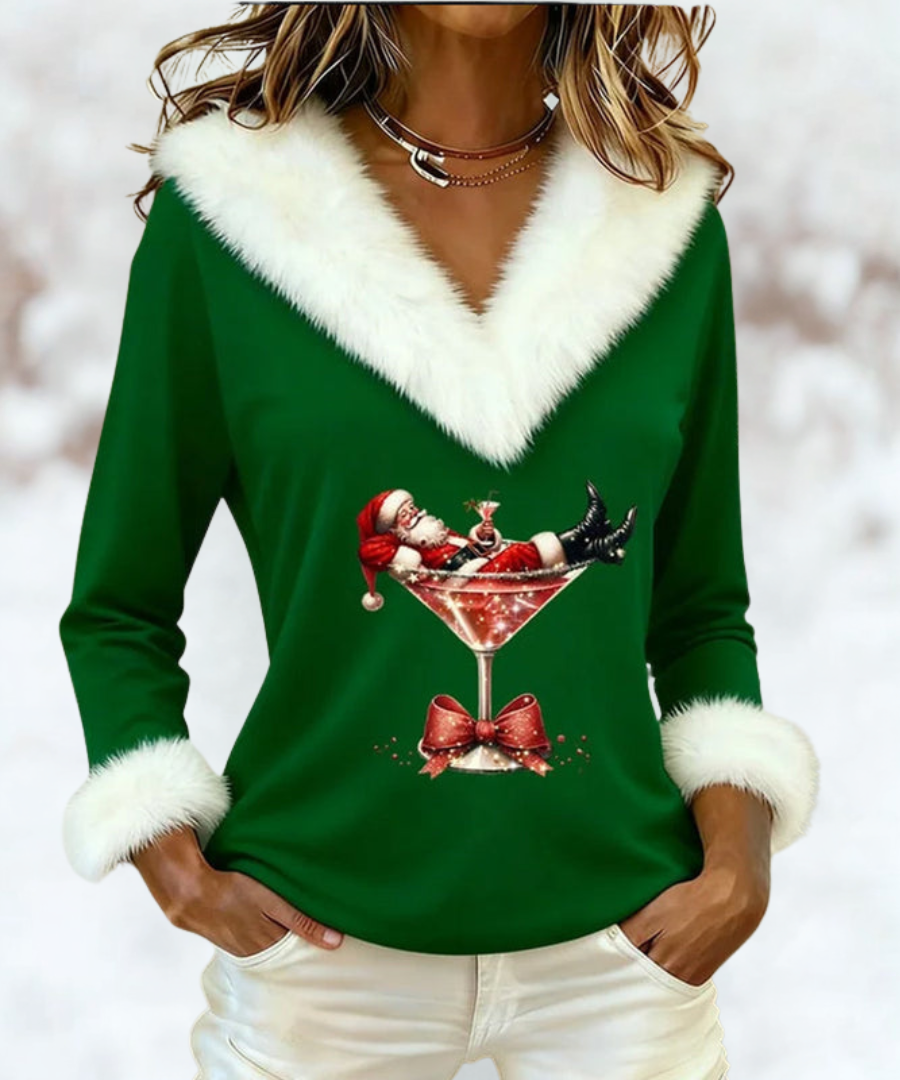 Finola | Faux Fur Collar Christmas Sweater