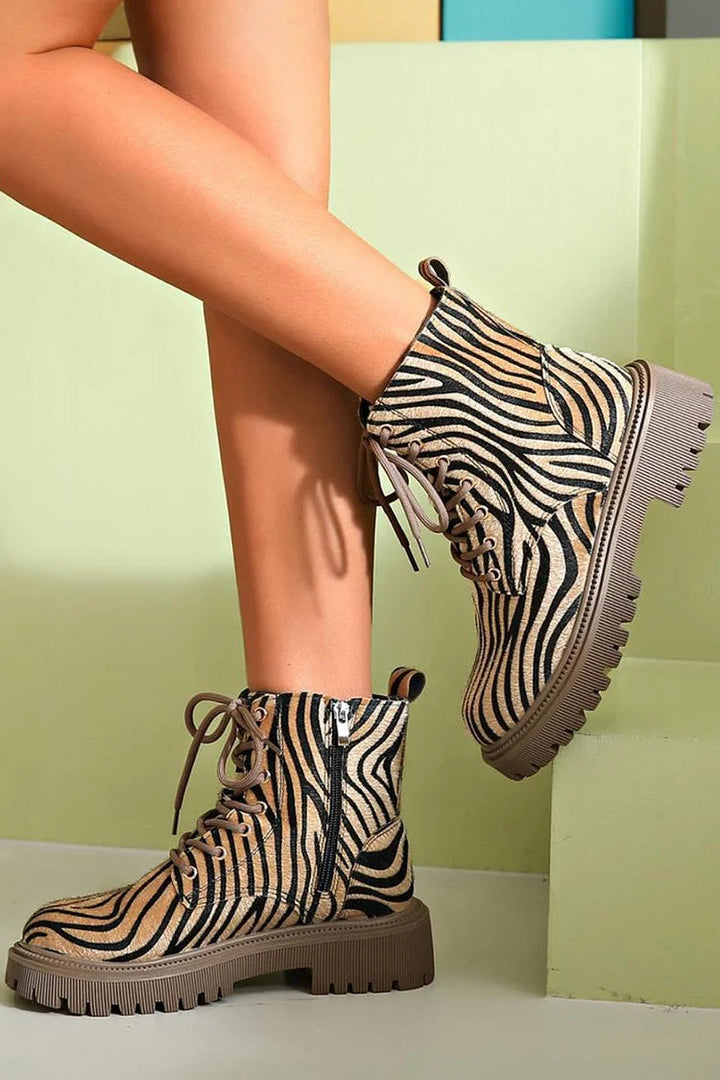 Evelina | Bold Zebra Lace Boots