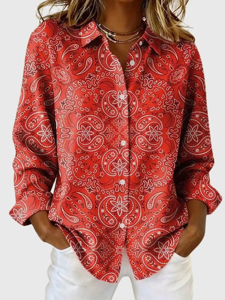 Joanie™ | Paisley Print Button-Up Blouse Red