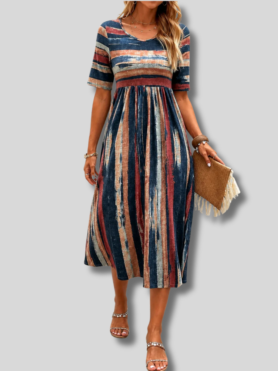 Noele™ | Striped Midi Dress with Tummy Control
