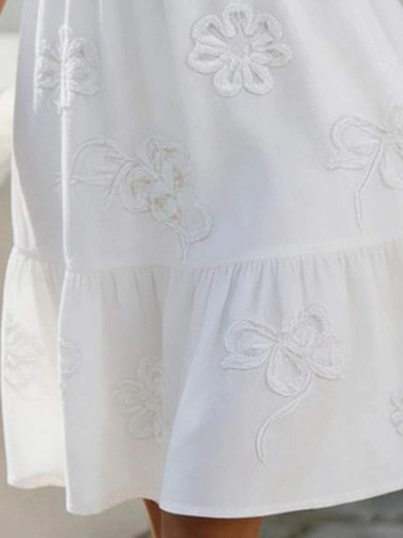 Bellina™ - Embroidered Ruffle V-Neck Puff Sleeve Dress