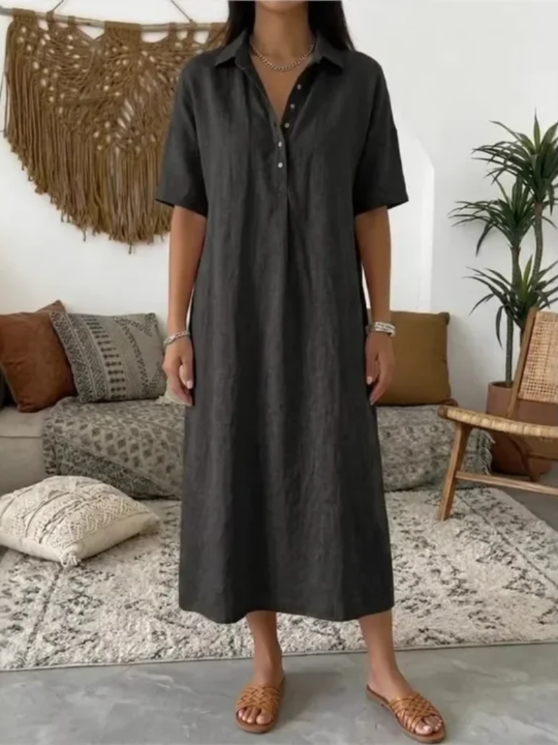 Galina™ | Cotton-Linen Midi Dress