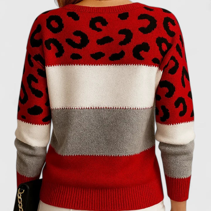 Neve | Leopard Yoke Colour-Block Sweater