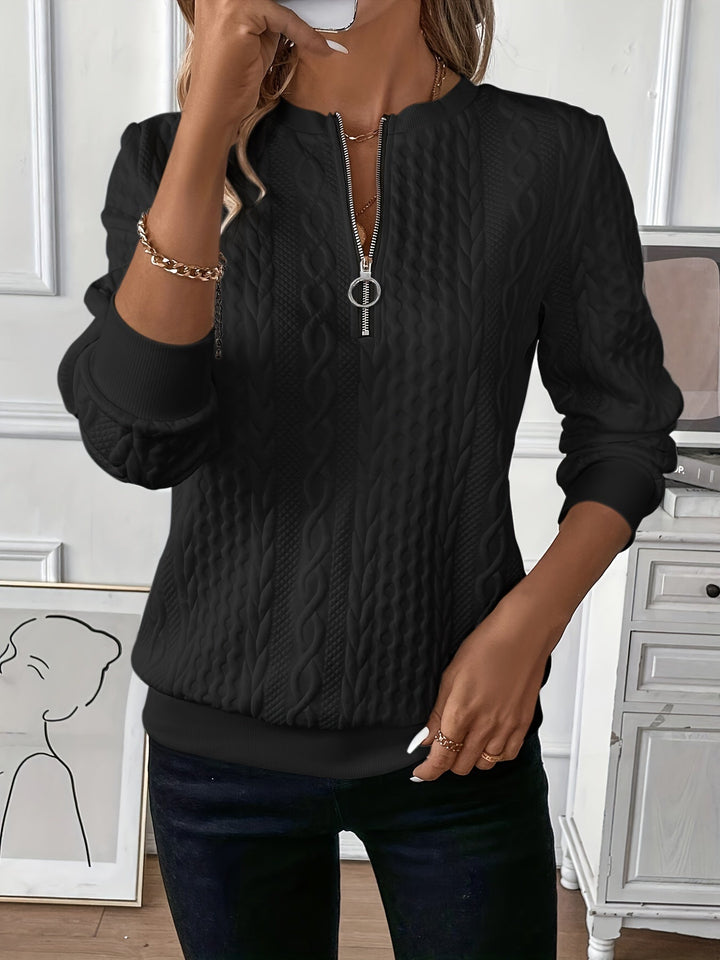 Amalie | Zip-Up Cable Knit Sweater Pink