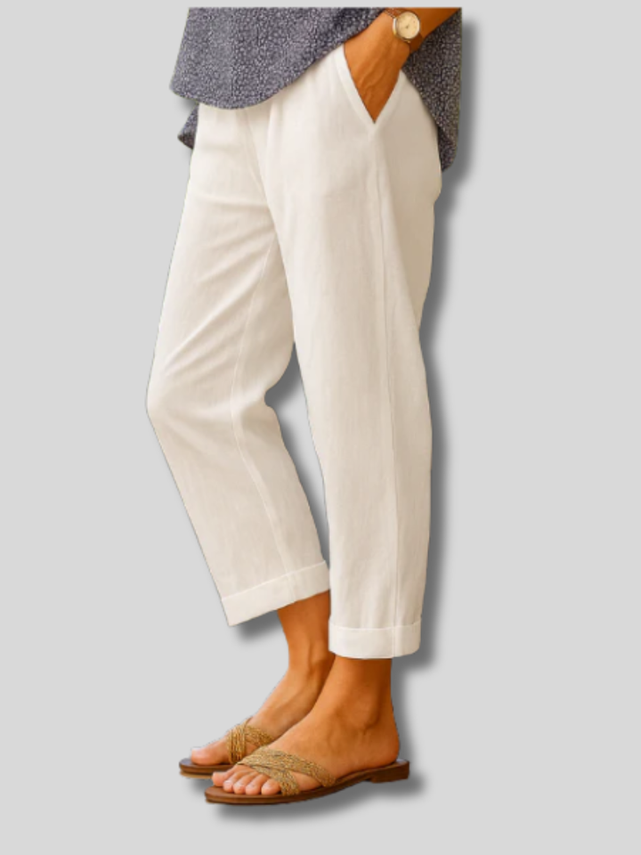 Della | Women's Linen Tapered Cropped Cuffed Pants