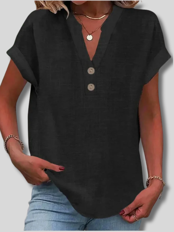 Breathable Linen V Neck Top