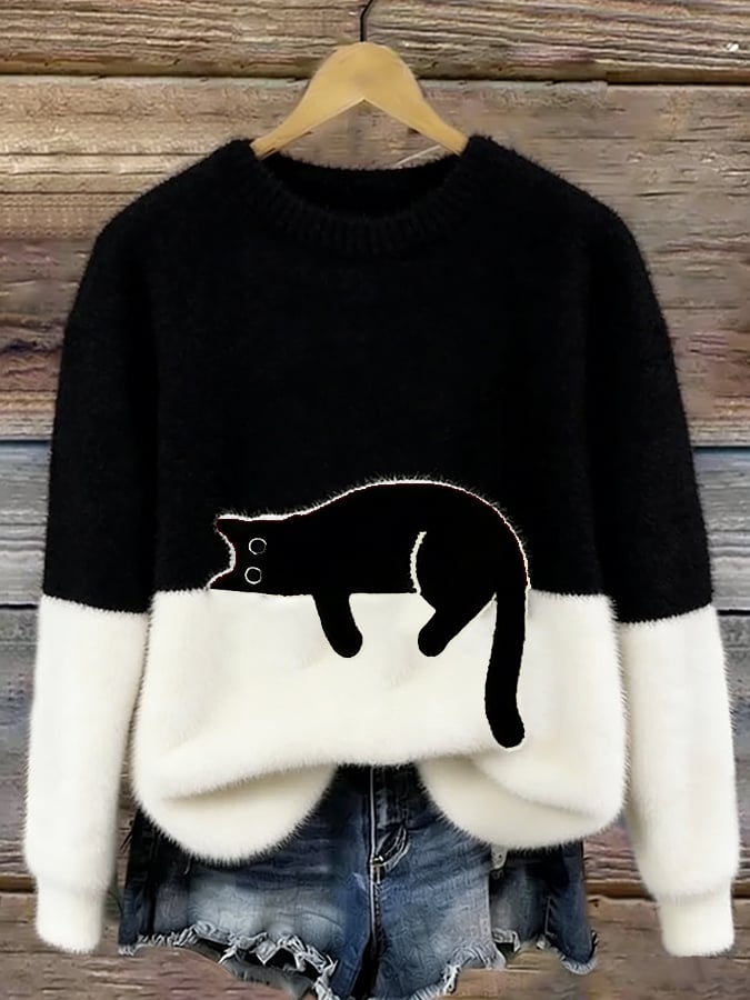 Millie | Cat Print Fluffy Sweater