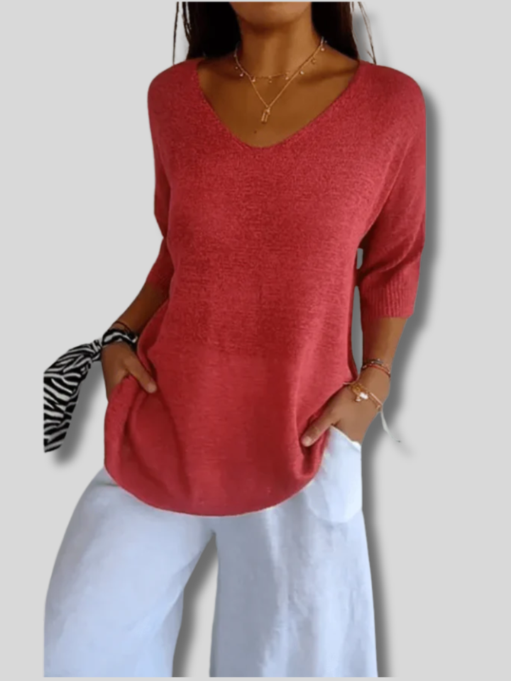 Women's V-Neck Linen Blouse