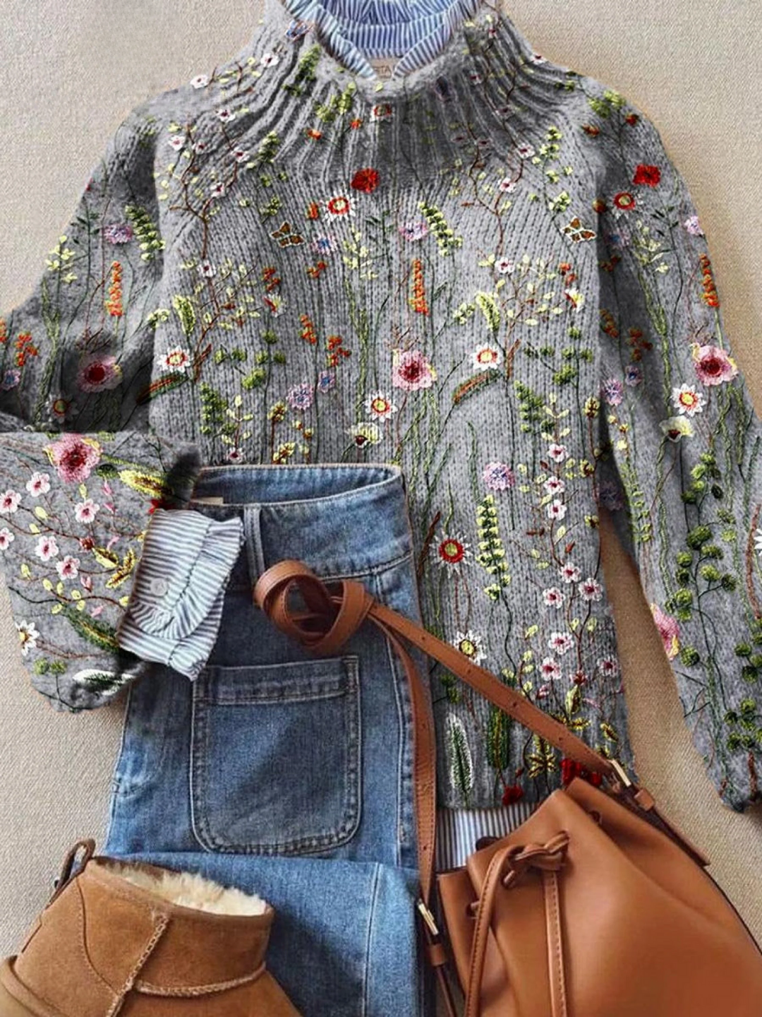 Dottie | Embroidered Floral Mock-Neck Sweater