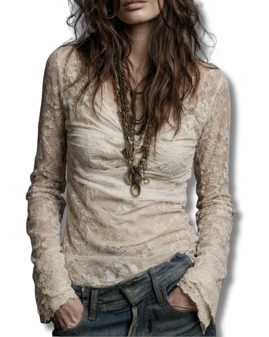 Vintage Cowl Neck Lace Long Sleeve Blouse