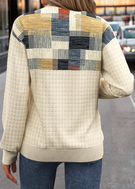 Linora | Button-Embellished Patchwork Knit