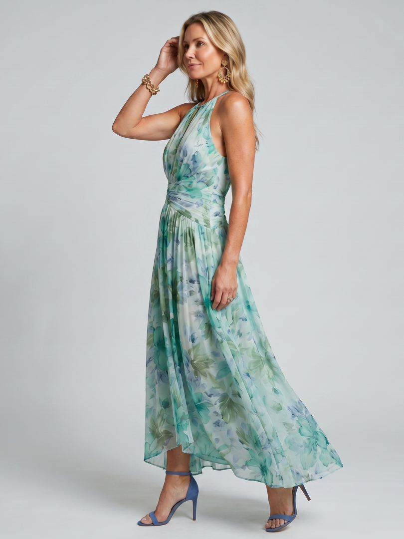 Portia | Pleated Halter Midi Dress