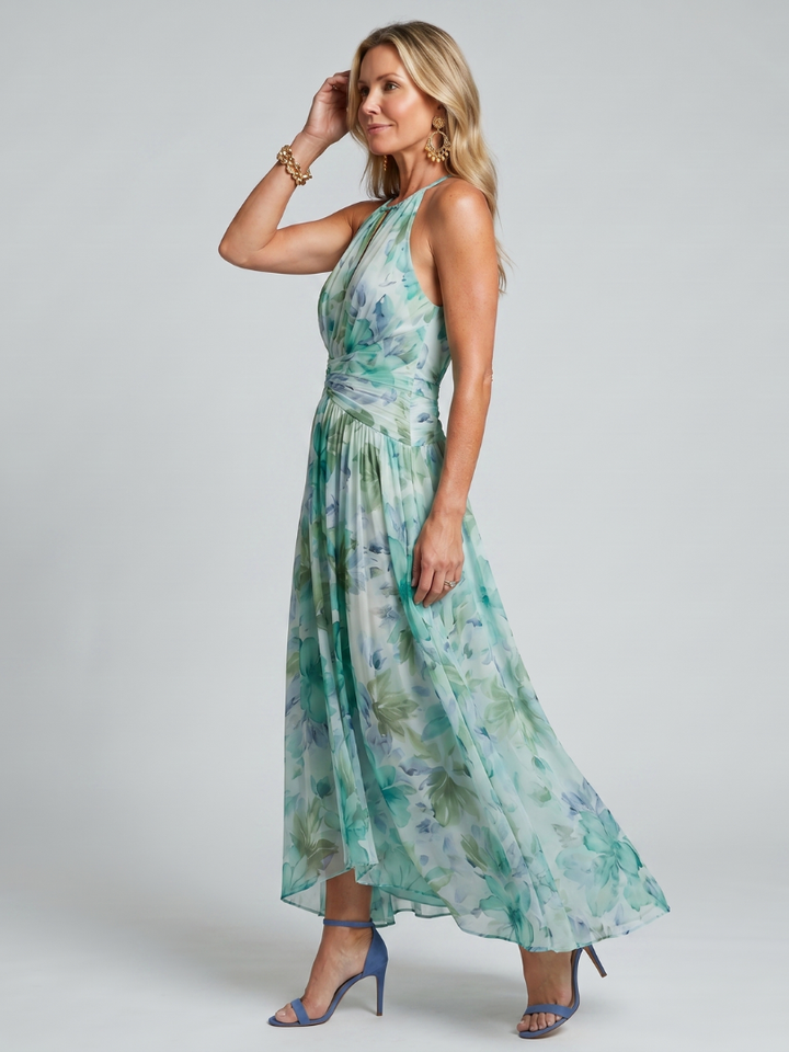 Portia | Pleated Halter Midi Dress