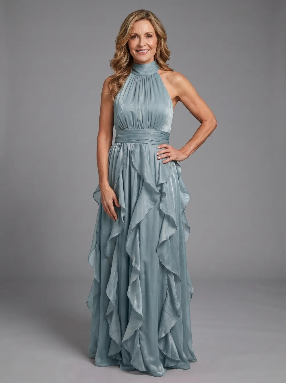 Orea | High Neck Ruffle Layers Maxi Dress
