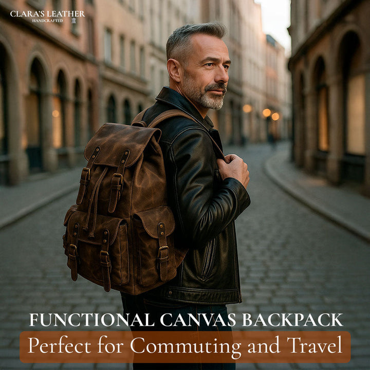 James - Classic Canvas and Leather Backpack