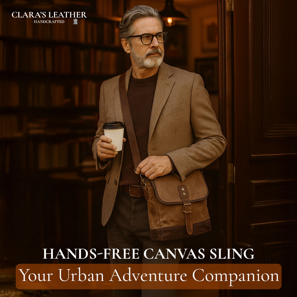 William - Compact Leather Sling Bag with Canvas Accents