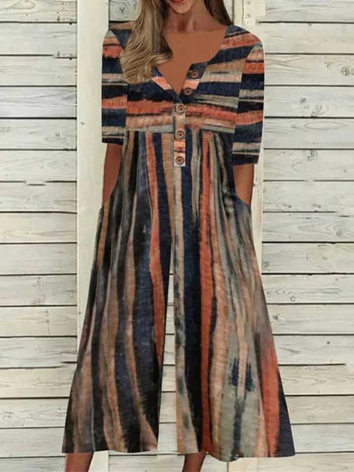 Hazel™ | Leaf Print V-Neck Jumpsuit with Short Sleeves and Wide Legs