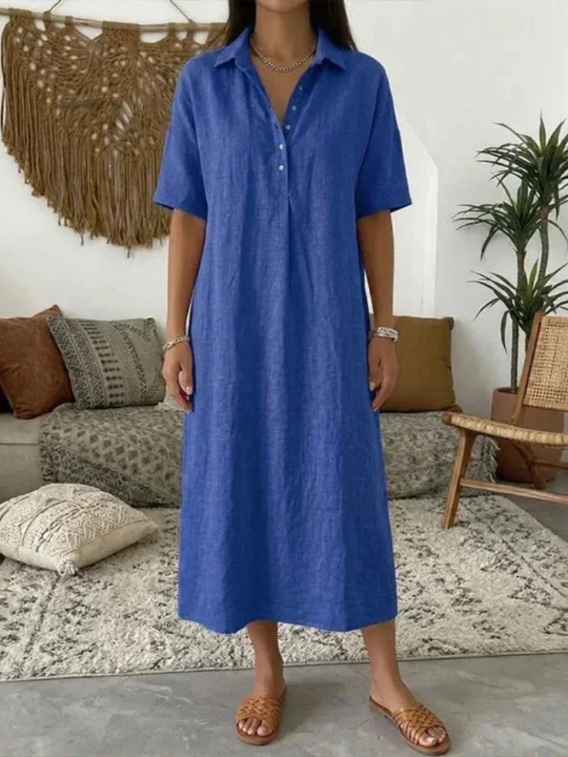 Galina™ | Cotton-Linen Midi Dress