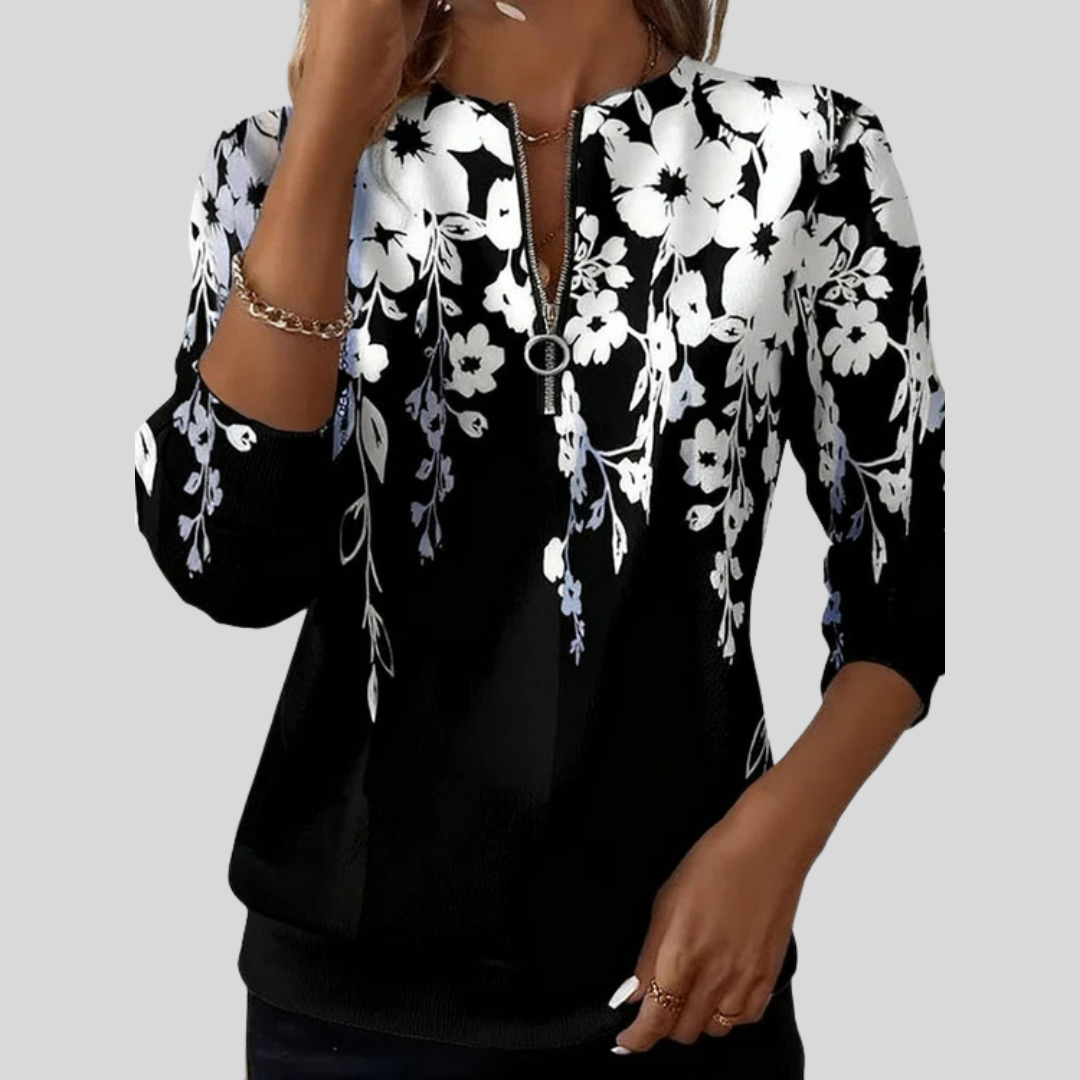 Milly | Floral Zip-Neck Sweatshirt