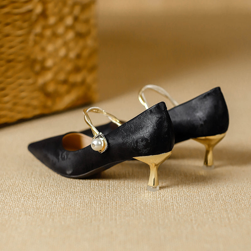 Camila | Pointed Pearl-Strap Heels