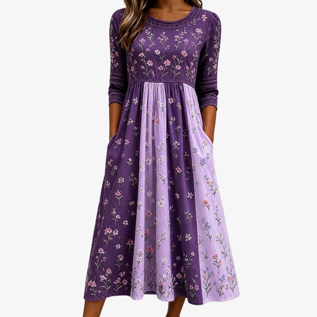 Faye™ | Lavender Wildflower Panel Midi Dress