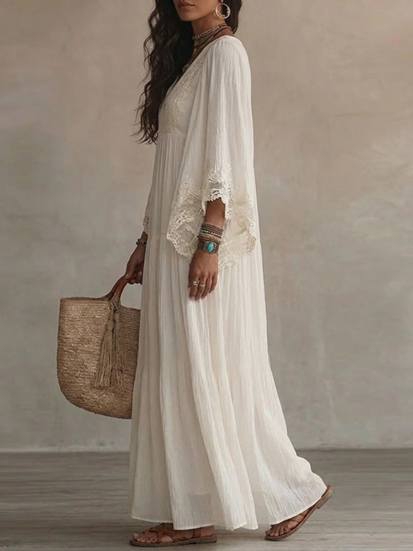 V-neck Pleated layered Maxi Dress