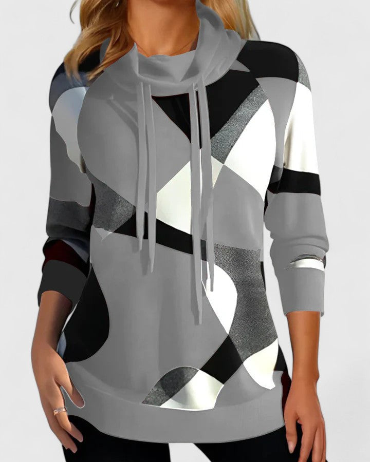 Morven | Geometric Print Cowl-Neck Sweatshirt